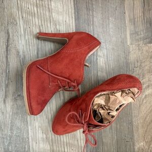 GRACELAND Chic Rust Orange Suede Lace-Up Bootie Heels Size 7.5